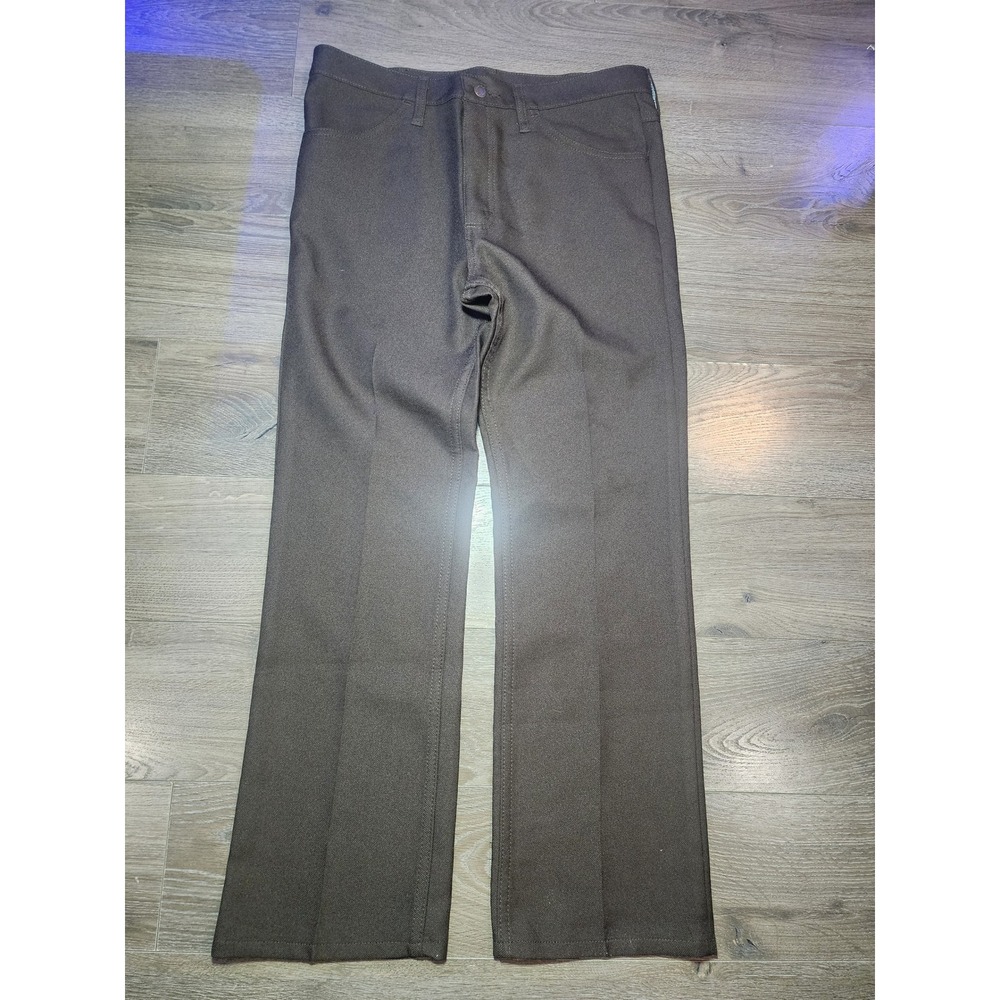 Vintage 70s Wrangler Wrancher Dress Jeans Mens 34x30 Brown Polyester Flare Pants